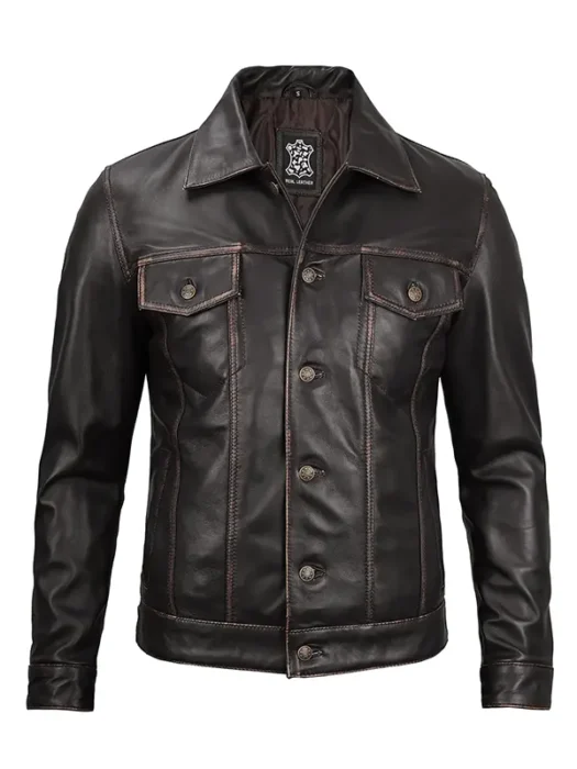 Men's Brown Trucker Leather Jacket