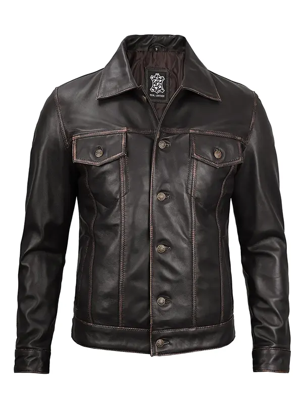 Men’s Brown Trucker Leather Jacket