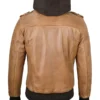 Men's Camel Brown Leather Jacket with Removable Hood Back