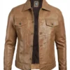 Men's Camel Brown Trucker Leather Jacket