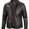 Men's Dark Brown Trucker Leather Jacket