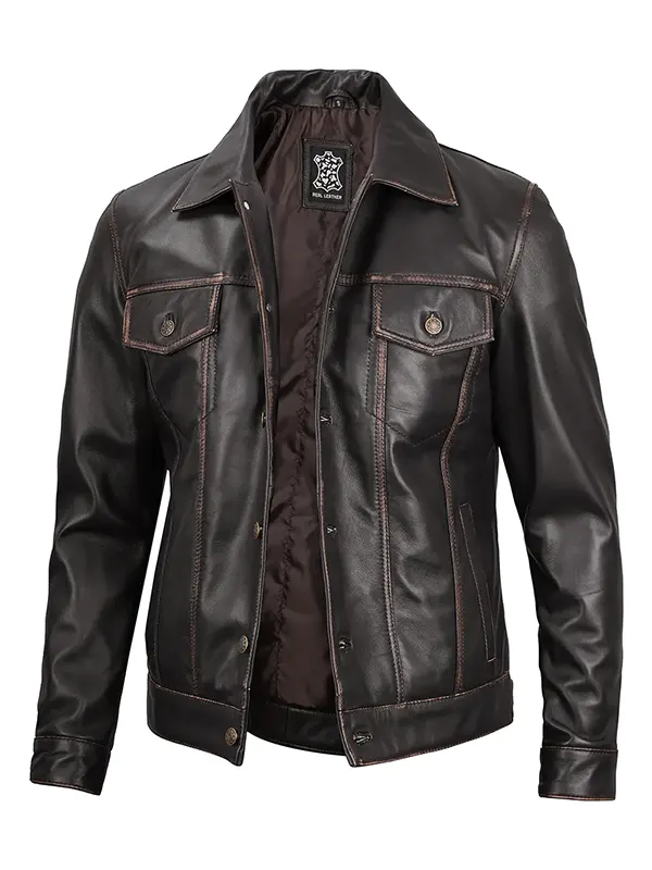 Men’s Dark Brown Trucker Leather Jacket