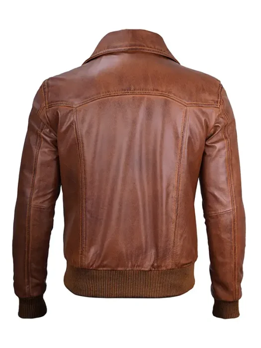 Men's Distressed Brown Harrington Leather Bomber Jacket Back