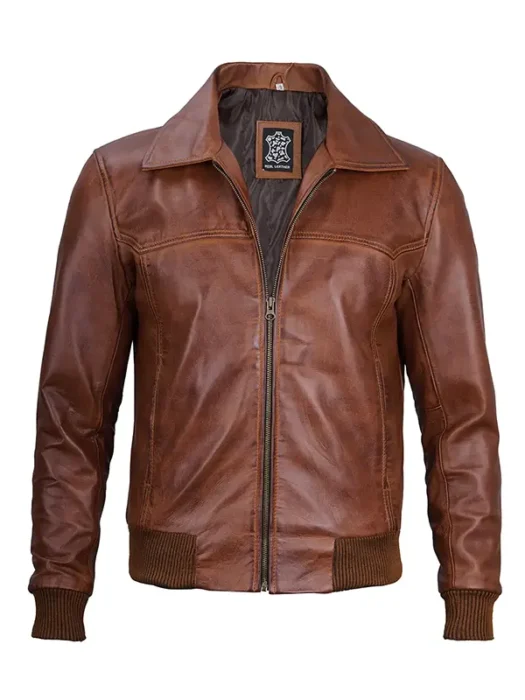 Men's Distressed Brown Harrington Leather Jacket