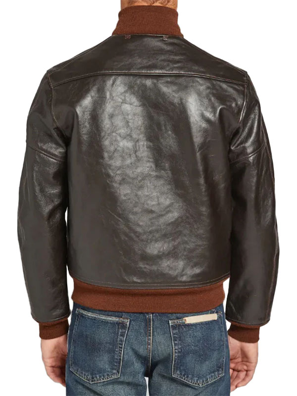 Mens Vintage Brown A-1 Flight Leather Bomber Jacket Back