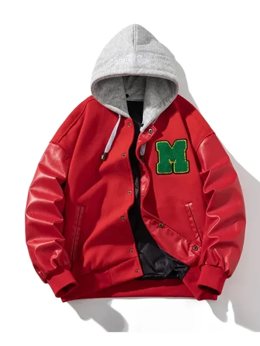 Midnight Red Hooded Varsity Jacket