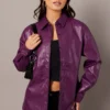 Purple Faux Leather Shacket Long Sleeves