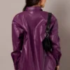 Purple Long Sleeves Faux Leather Jacket Back