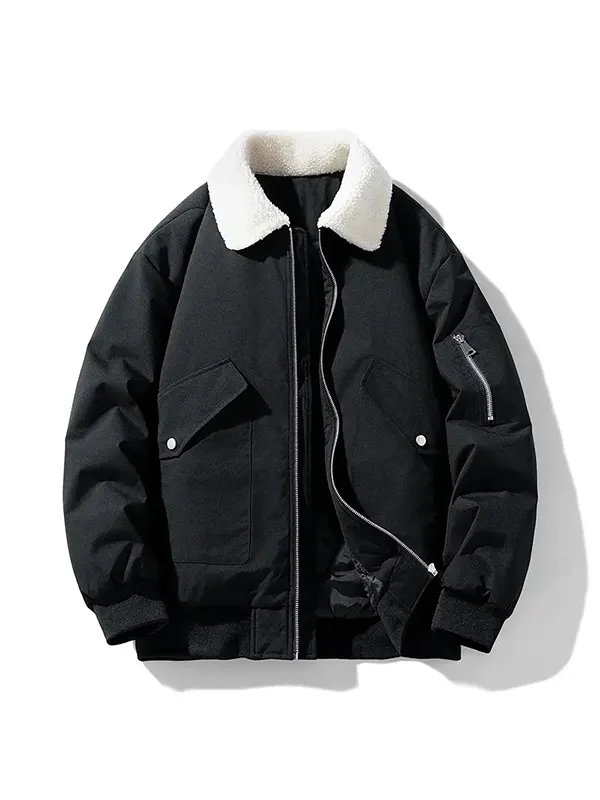 Sherpa Collar Black Bomber Jacket