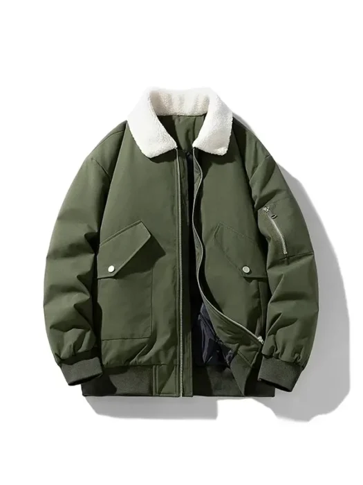 Sherpa Collar Green Bomber Jacket