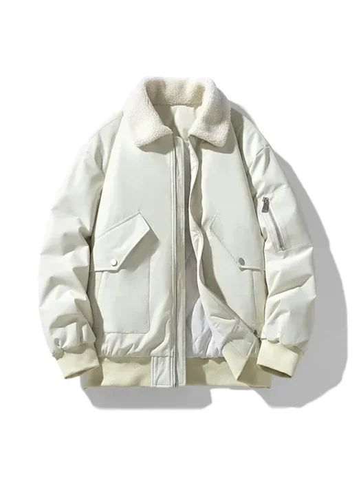 Sherpa Collar Wgite Bomber Jacket