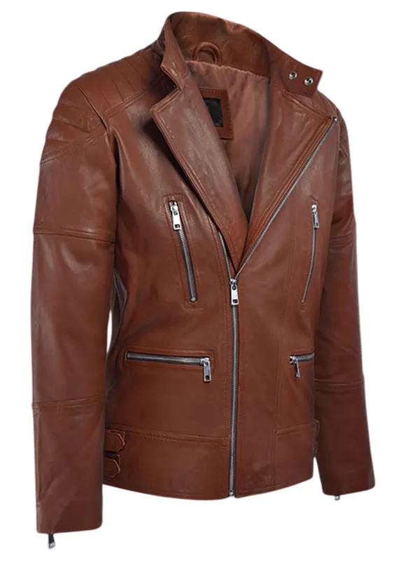 Shotgun Tan Moto Brown Leather Jacket