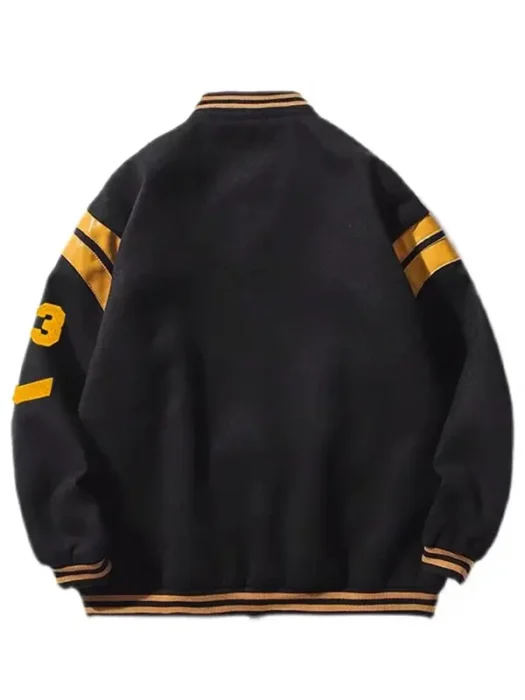 Streetwear Black Varsity Jacket Back