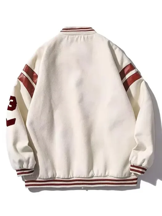 Streetwear White Varsity Jacket Back