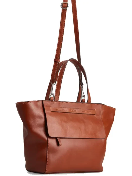 Tan Tess Leather Small Tote Bag