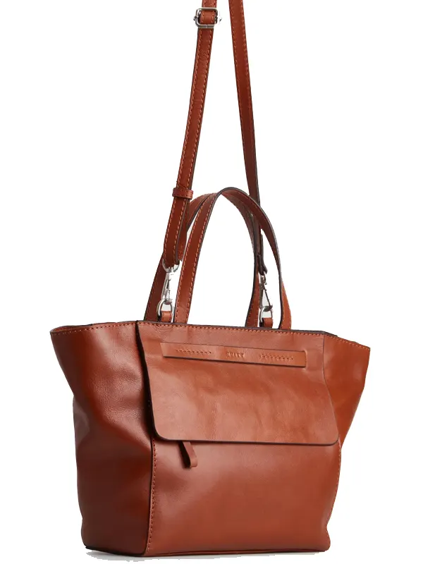 Tan Tess Leather Small Tote Bag