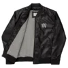 WAKE UP Black Leather Bomber Jacket