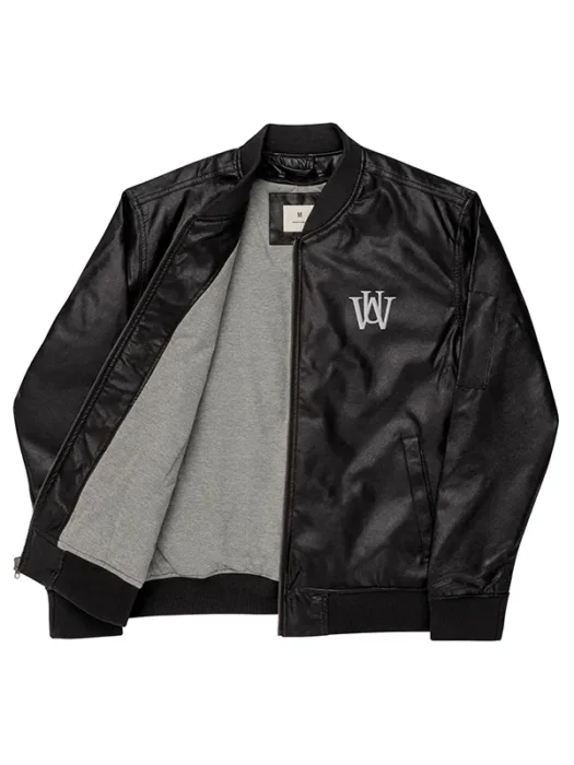 WAKE UP Black Leather Bomber Jacket