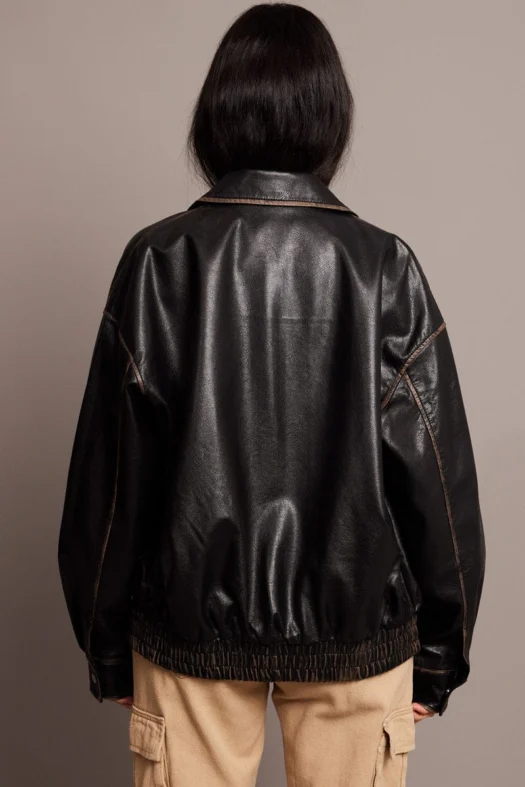 Washed Black Faux Leather Jacket