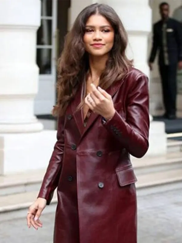 Women Zendaya Coleman Leather Trench Coat