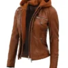 Women’s Cognac Removable Hood Slim Fit Jacket