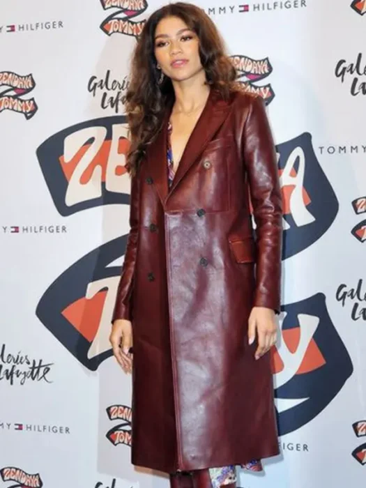 Zendaya Coleman Leather Trench Coat For Women