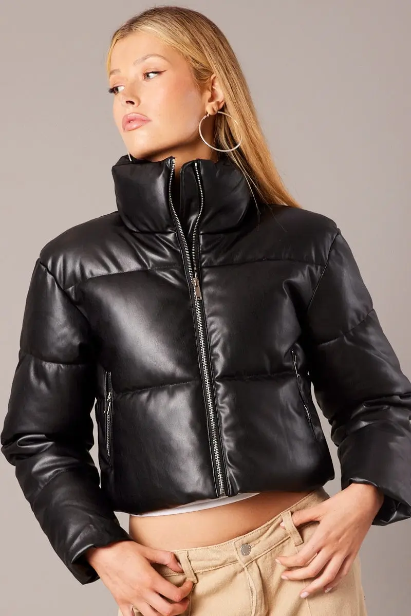 Zip Thru Long Sleeves Faux Leather Jacket