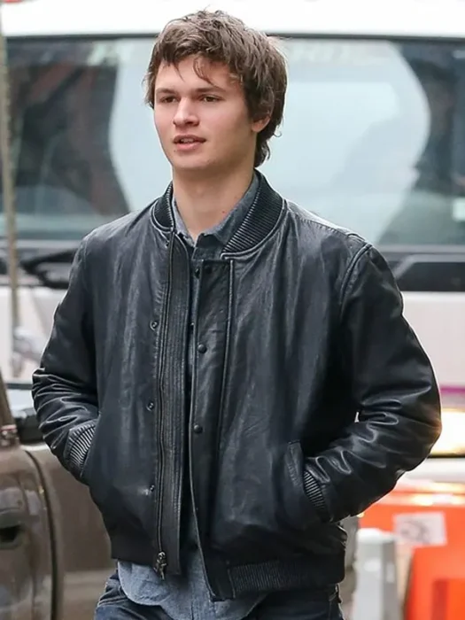 Ansel Elgort Black Leather Jacket