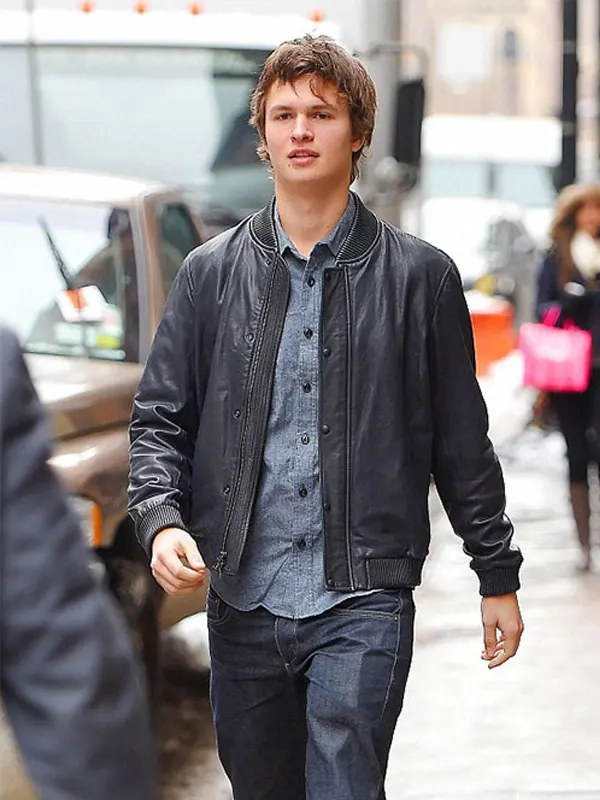 Ansel Elgort Leather Black Jacket