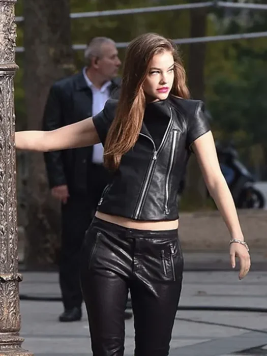 Barbara Palvin Celebrity Hot Black Leather Jacket