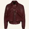 Barbara Palvin Celebrity Maroon Leather Jacket