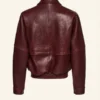 Barbara Palvin Celebrity Maroon Leather Jacket Back