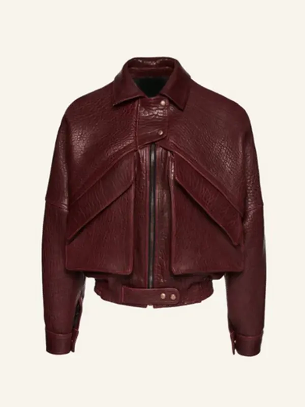 Barbara Palvin Celebrity Maroon Leather Jacket