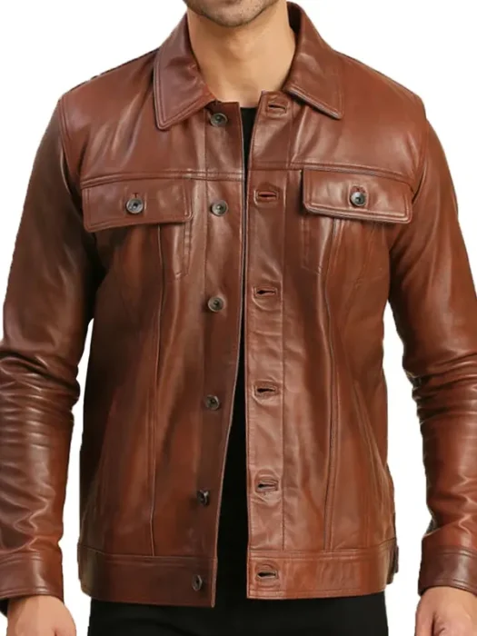 Brown Leather Trucker Jacket