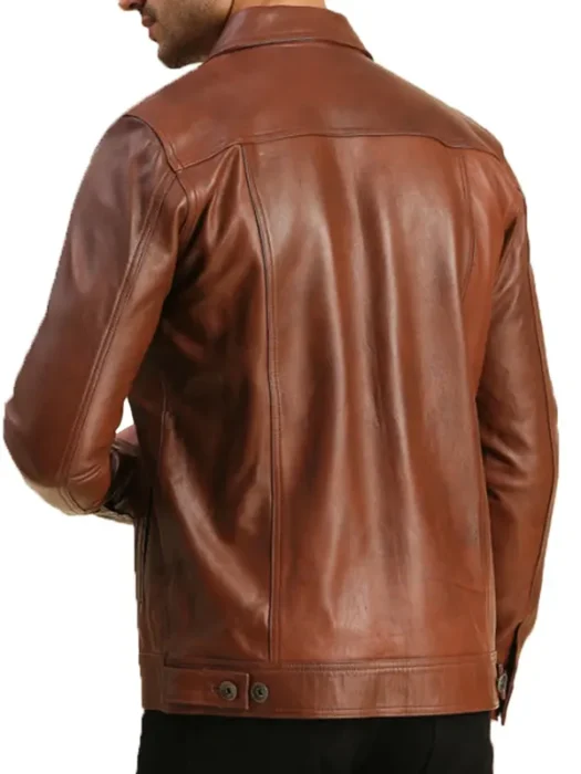 Brown Leather Trucker Jacket Back