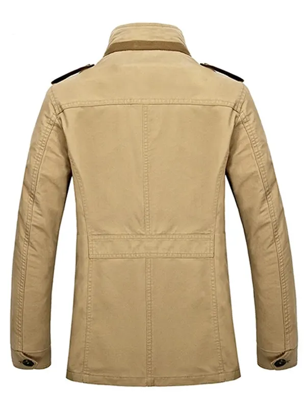 Classic Khaki Winter Military Coat Back