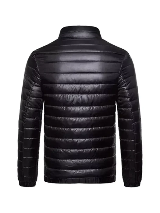 Classic Mens Puffer Leather Jacket Back