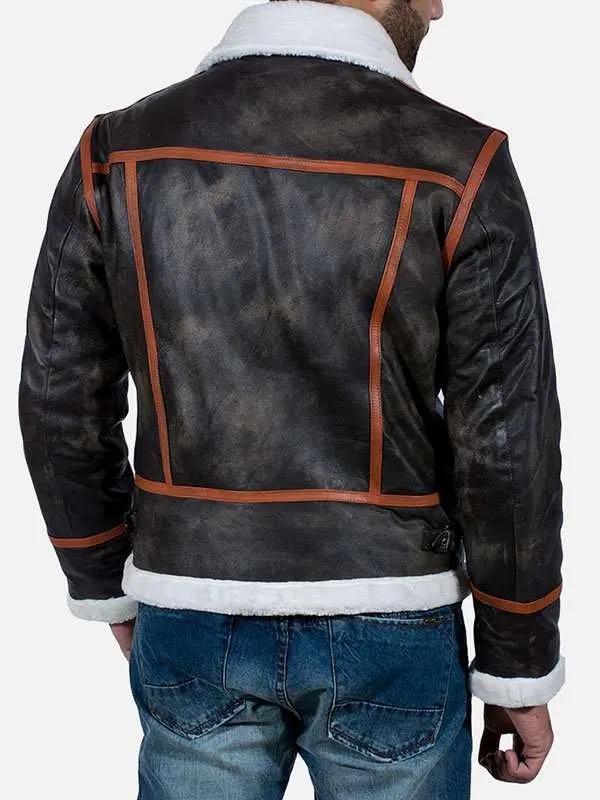 Distressed Brown Shearling Leather Jacket Back