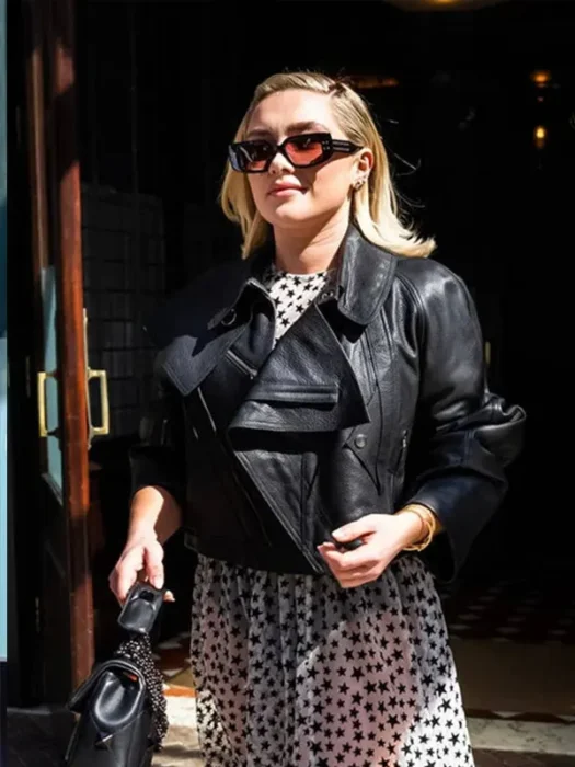 Florence Pugh Black Leather Jacket