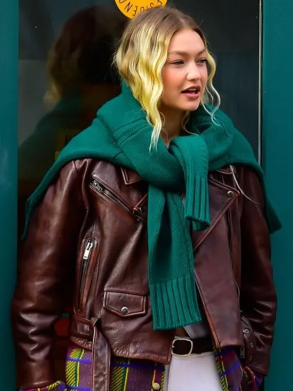 Gigi Hadid Brown Leather Jacket