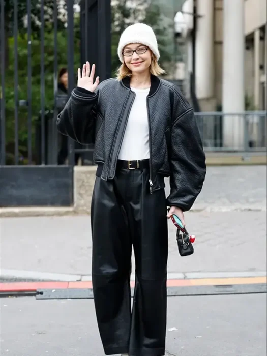 Gigi Hadid Paris Fashion Black Bomber Jacket