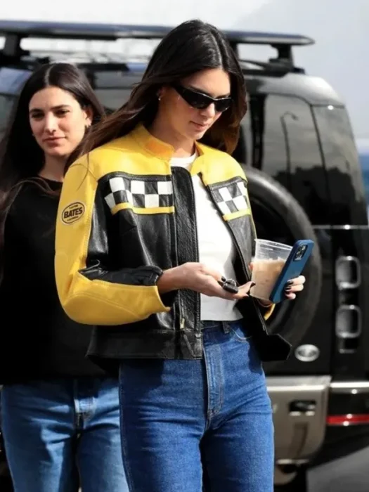 Kendall Jenner Aspen Black & Yellow Leather Jacket