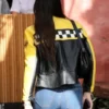 Kendall Jenner Aspen Black & Yellow Leather Jacket Back