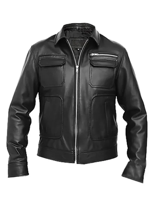 Men Black Casual Leather Jacket