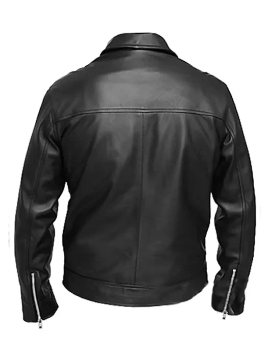 Men Black Casual Leather Jacket Back