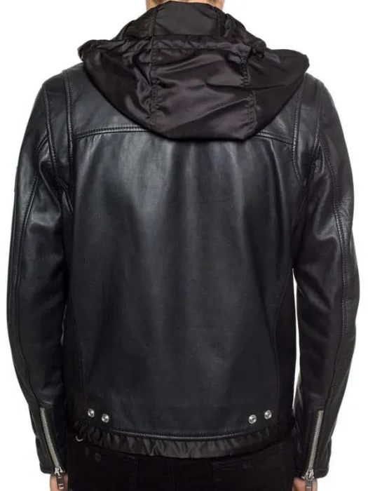 Men Striped Biker Style Leather Jacket back