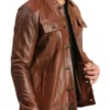 Mens Brown Leather Trucker Jacket