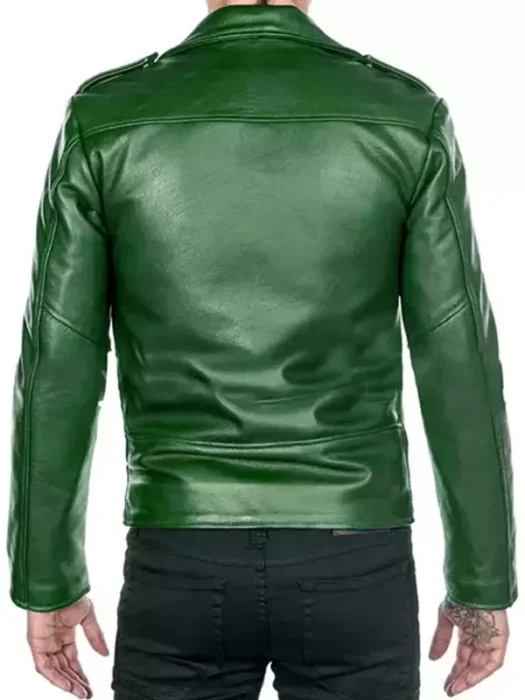 Mens Cafe Racer Vintage Green Brando Jacket Back