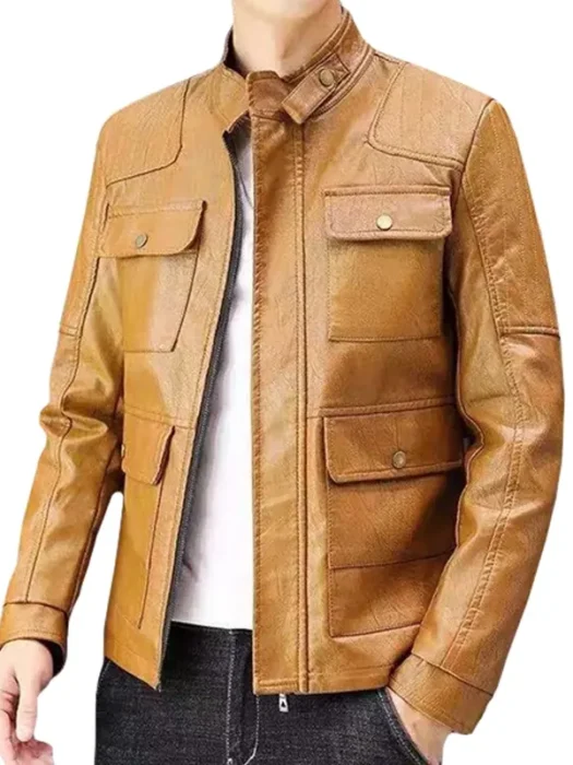 Mens Camel Brown Biker Jacket