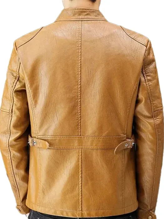 Mens Camel Brown Biker Leather Jacket Back